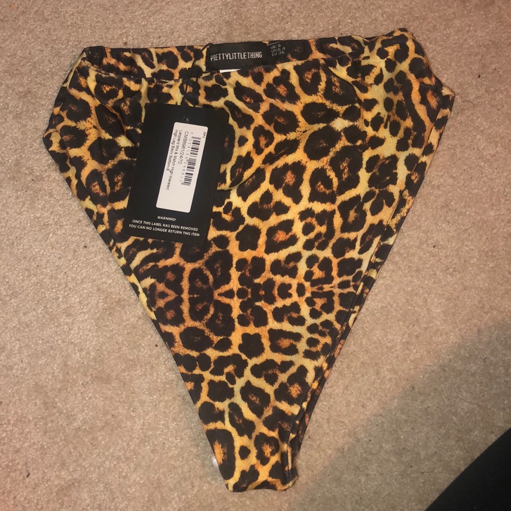 Leopard print high waisted high leg bikini bottom